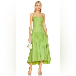 Nicholas Drenica Drop Waist Corset Midi Dress in Limelight green size 2